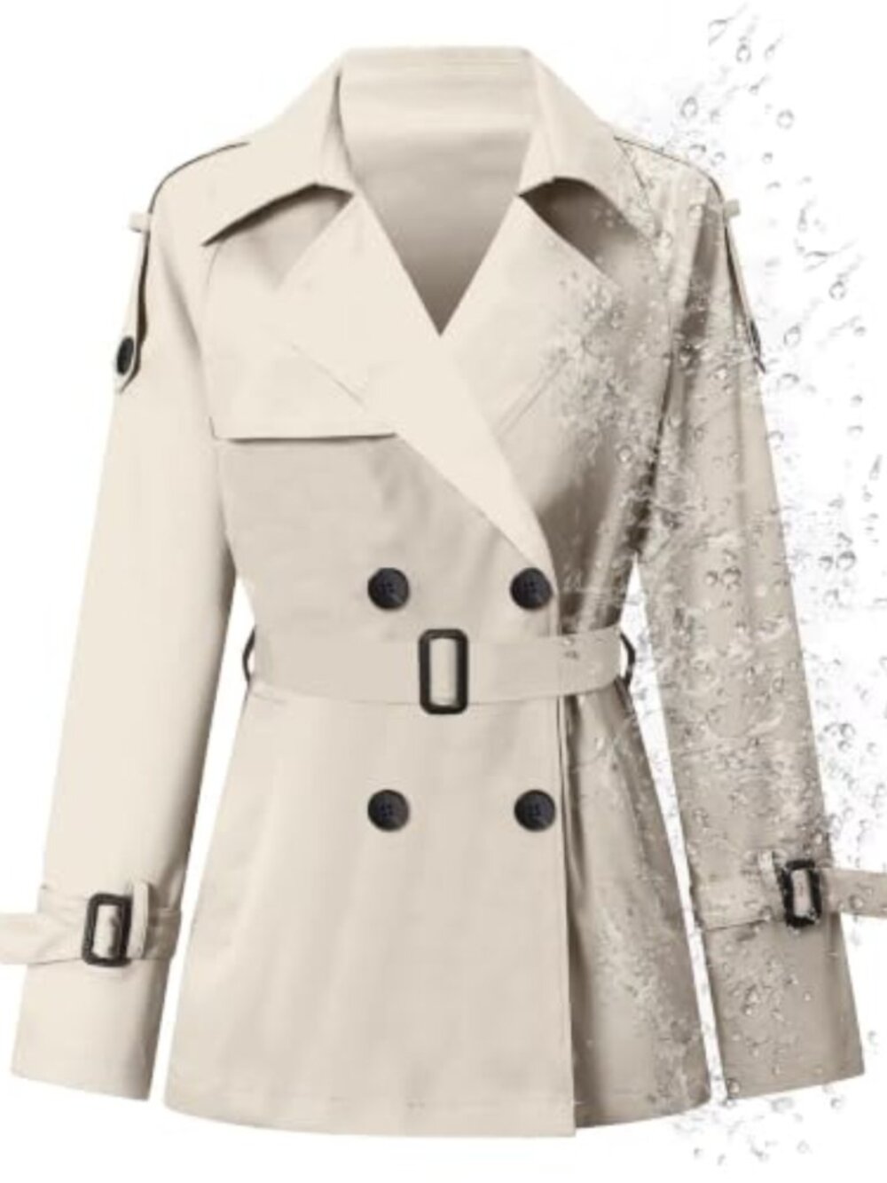 Women's Double-Breasted Short Trench Coat Water-Resistant Belted 100% Polyester